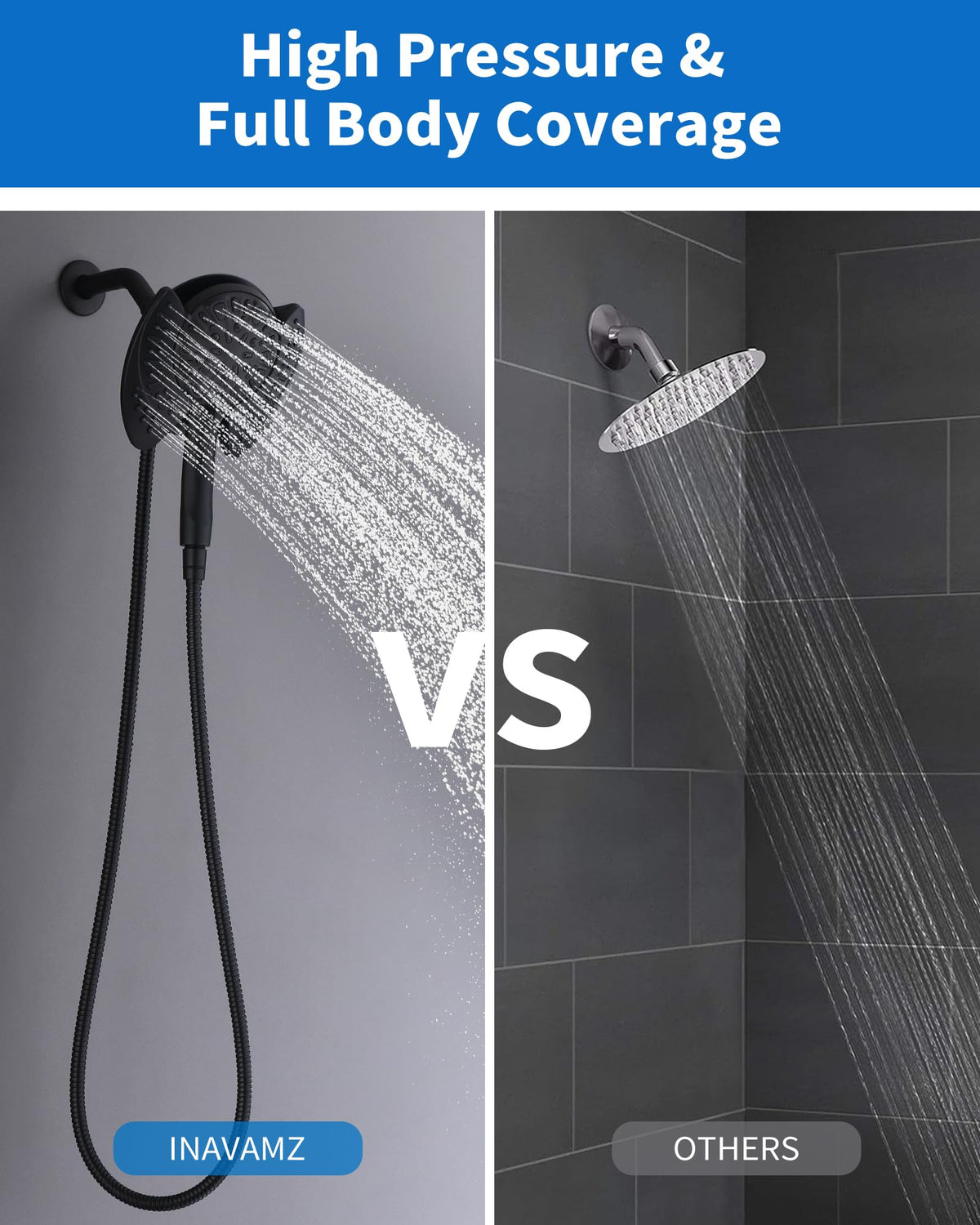 2 in 1 Shower Head with Handheld Combo High Pressure Black 2.5 GPM (Black / 2.5 GPM)