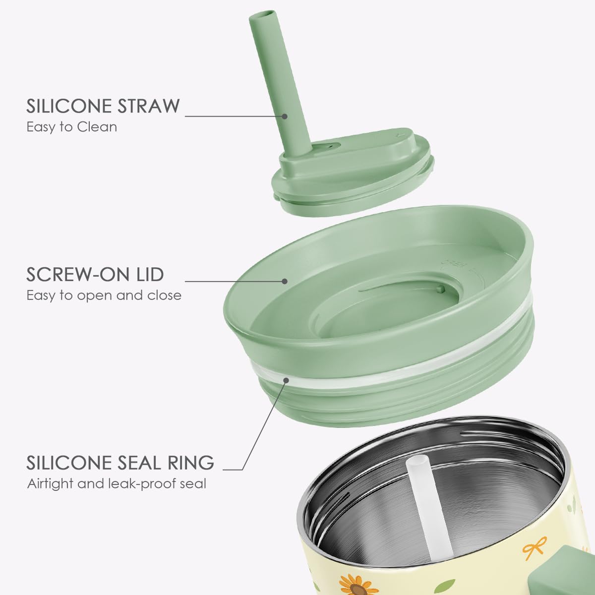 Sunflower Stainless Steel Locking Lid Silicone Straw Tumbler with Handle 40oz (Sunflower)