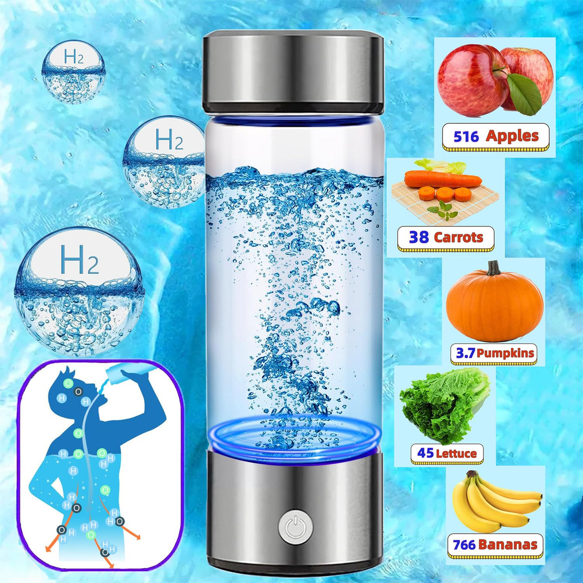 Hydrogen Water Bottle Generator 2pack (Silver-Hydrogen Water Bottle 2PC / Silver)
