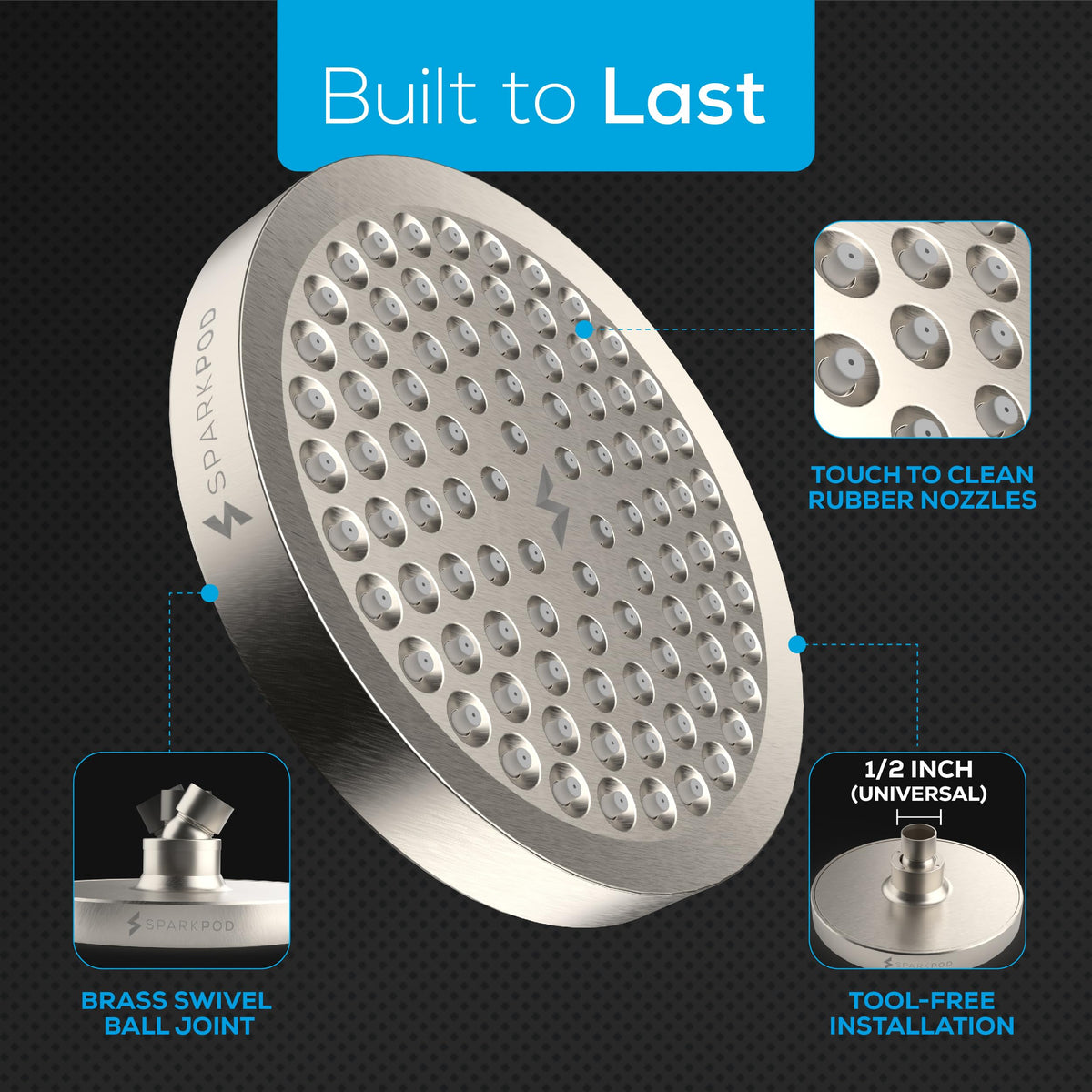 Rain Shower Head (6 Inch Round / Elegant Brushed Nickel)