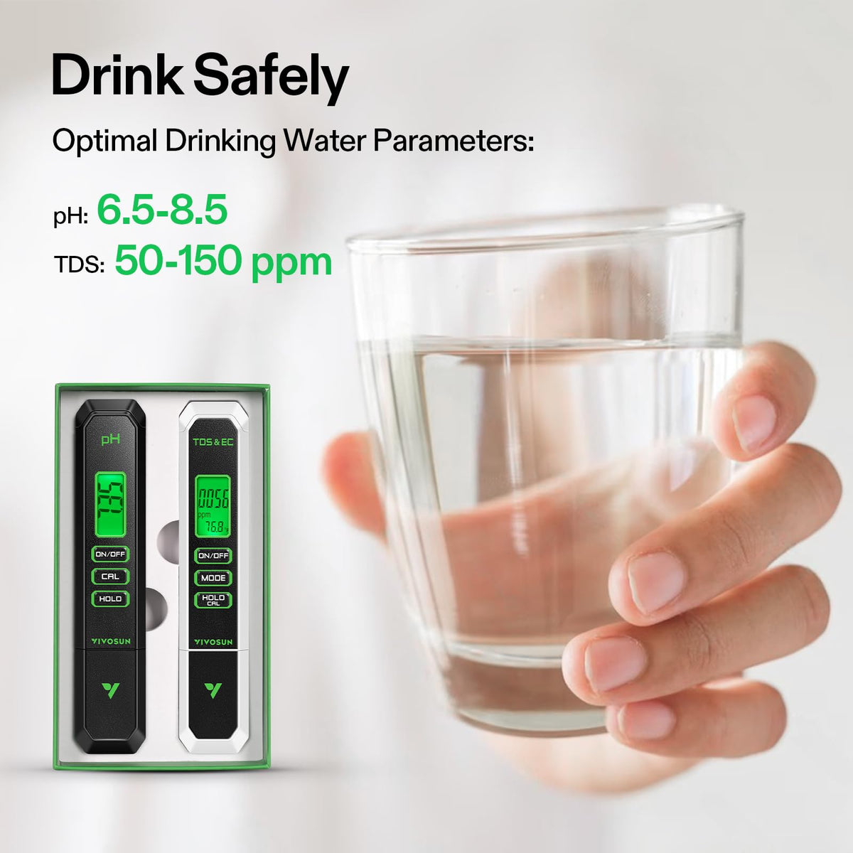 Digital pH Meter TDS EC Meter for Water 0.01 Accuracy Hydroponics (Black+White)
