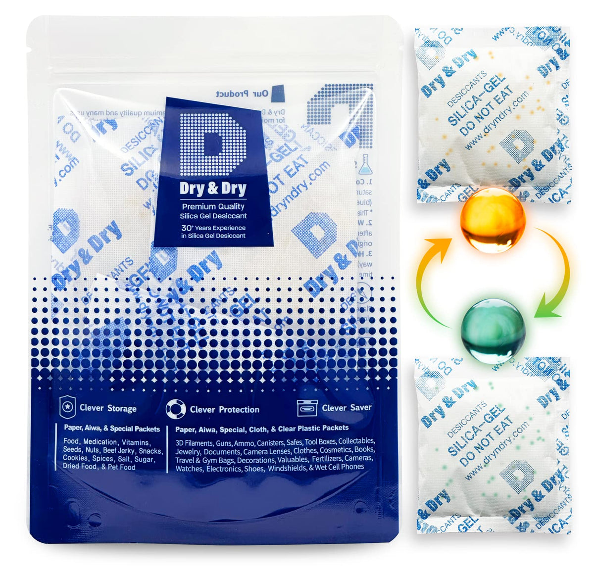 50 Gram [60 Packs] Orange Indicating Mixed Silica Gel Packets Siilca Gel Desiccant (50 Gram)
