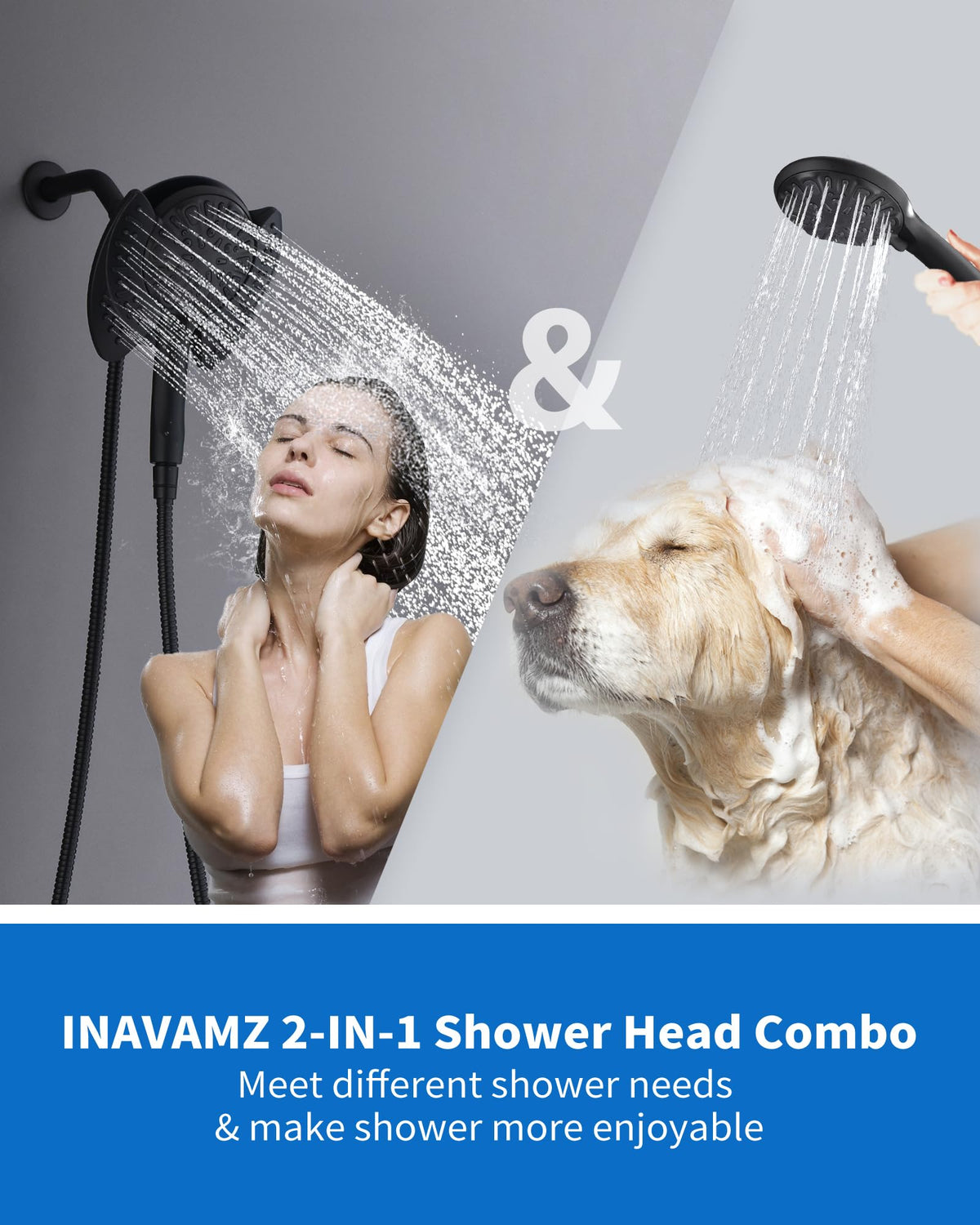 2 in 1 Shower Head with Handheld Combo High Pressure Black 2.5 GPM (Black / 2.5 GPM)