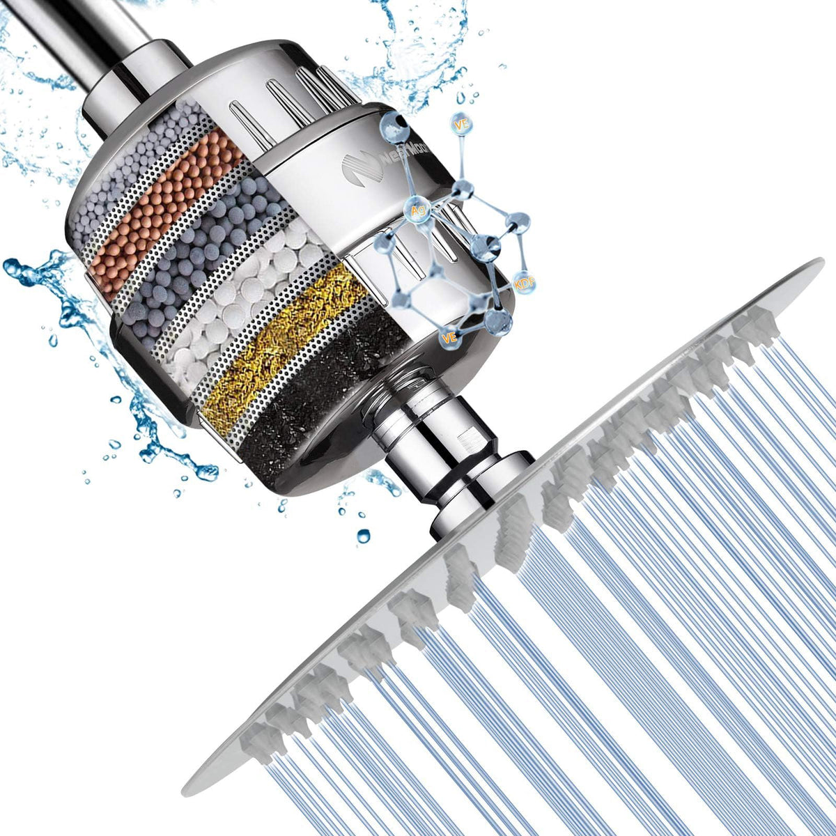 Shower Head and 15 Stage Shower Filter Combo (8 Inch / Chrome)