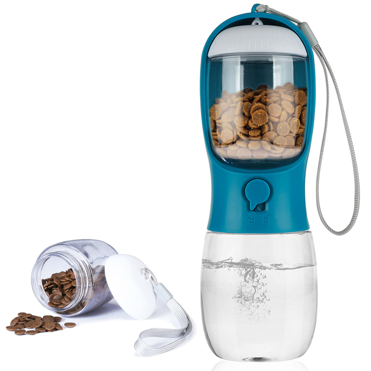 10oz Dog Water Bottle with Food Container (navyblue / 10oz)