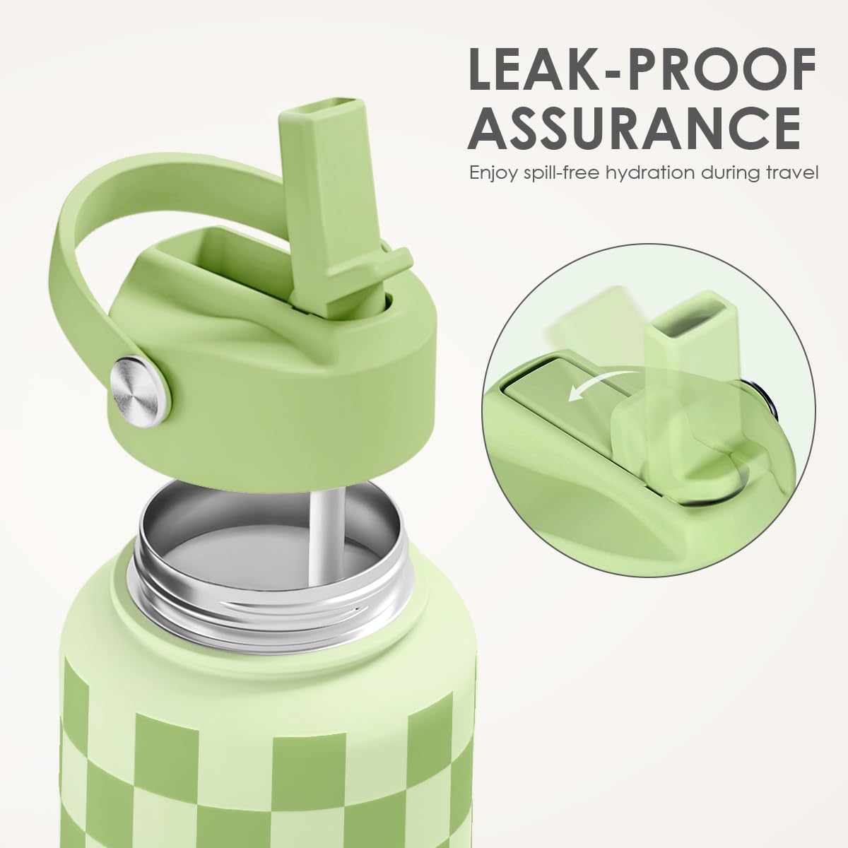 Checkered Water Bottle Stainless Steel 32oz with Lid & Straw (Checker 1)