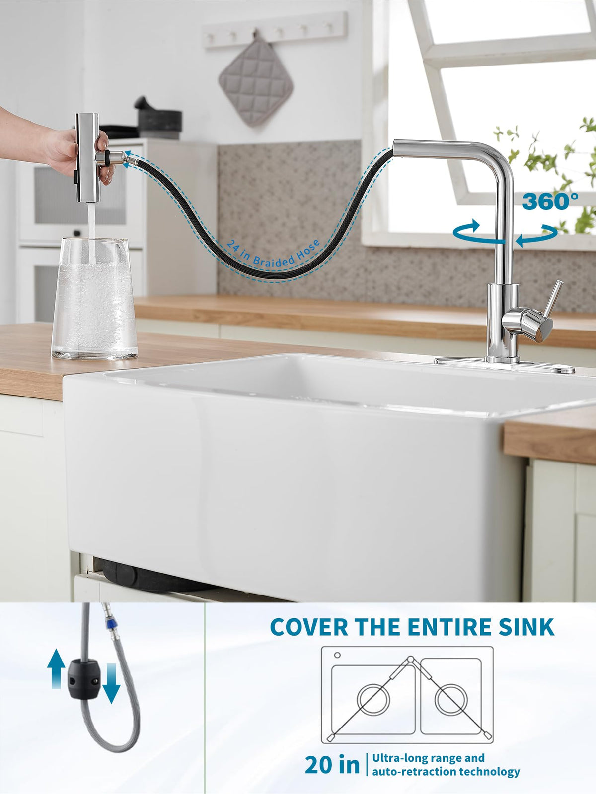 Kitchen Faucets with Pull Down Sprayer (Chrome / Waterfall)