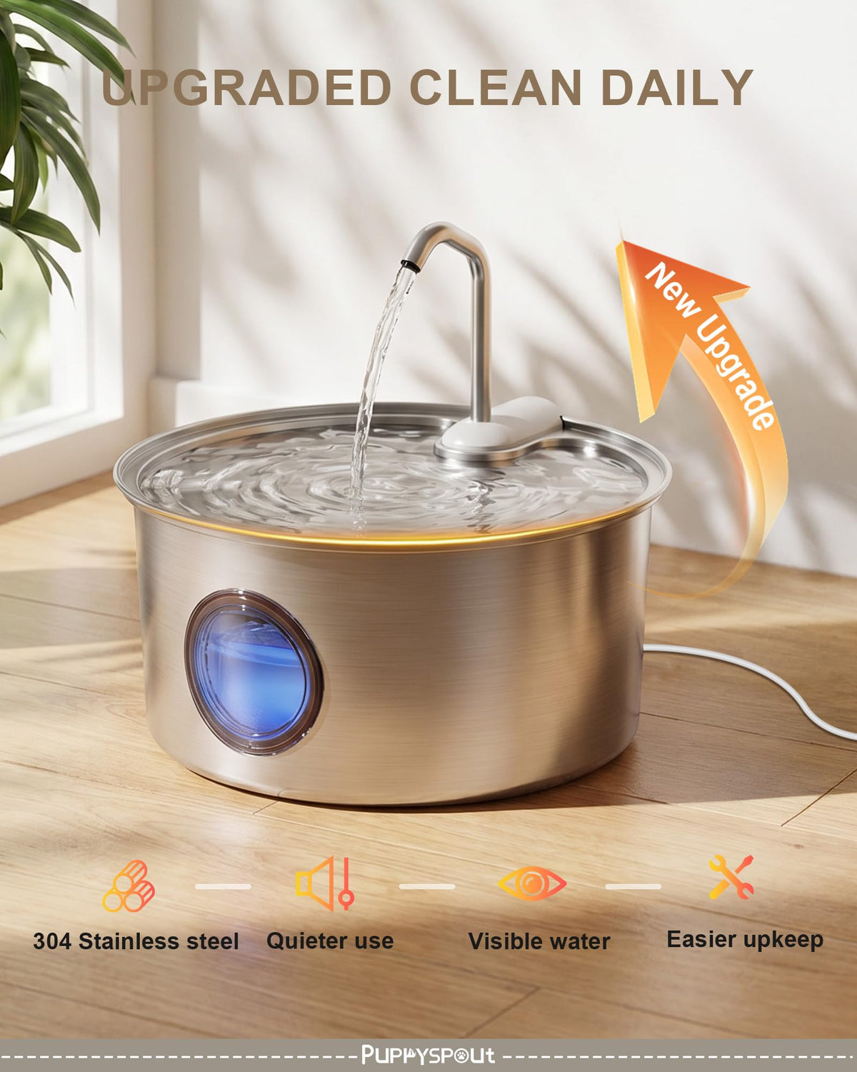 Ultra Quiet Stainless Steel Cat Water Fountain with 3 Filters