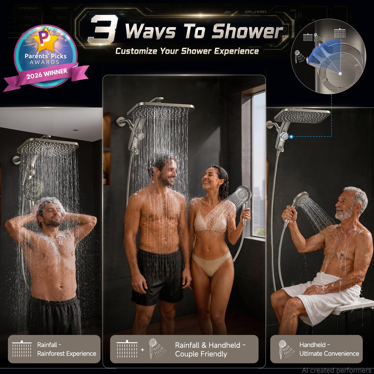 12" Brushed Nickel Shower Head with Handheld (Brushed Nickel / 12inch)