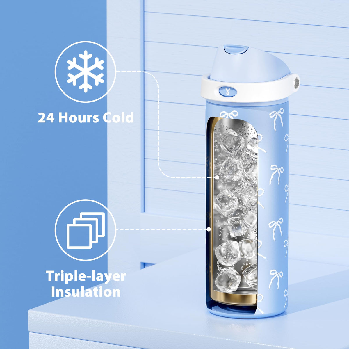 24 oz Insulated Stainless Steel Water Bottle for Travel Sports (Sky Bow / 24 Ounces)