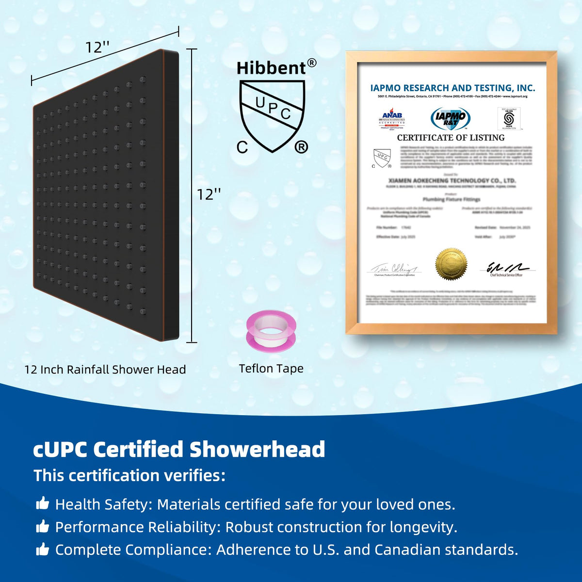 cUPC Certified High Pressure 12'' Shower Head (Square 12'' / Oil Rubbed Bronze)