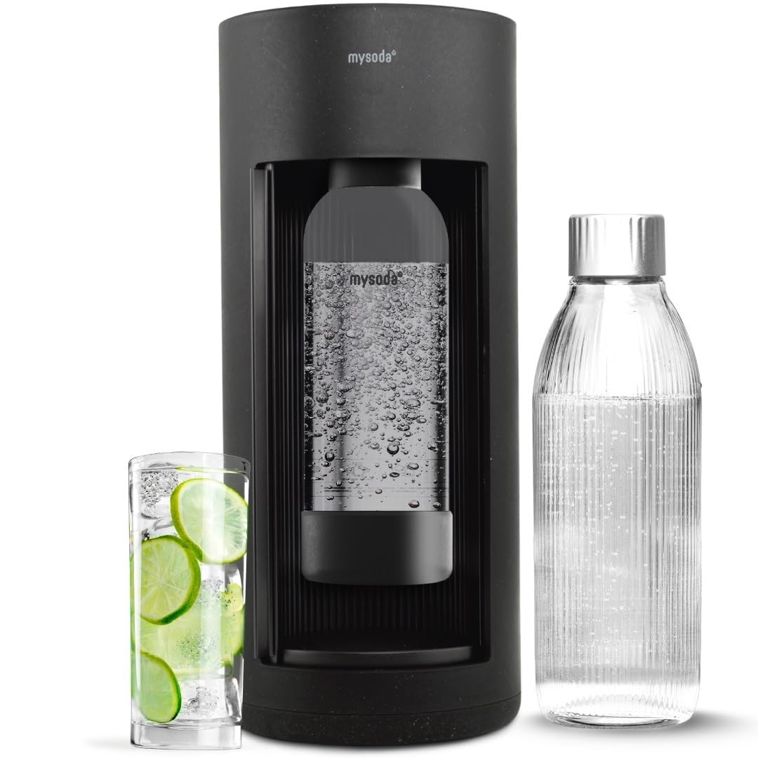 Glassy Soda Maker + 1L Glass and 1L Plastic Bottle (Black)