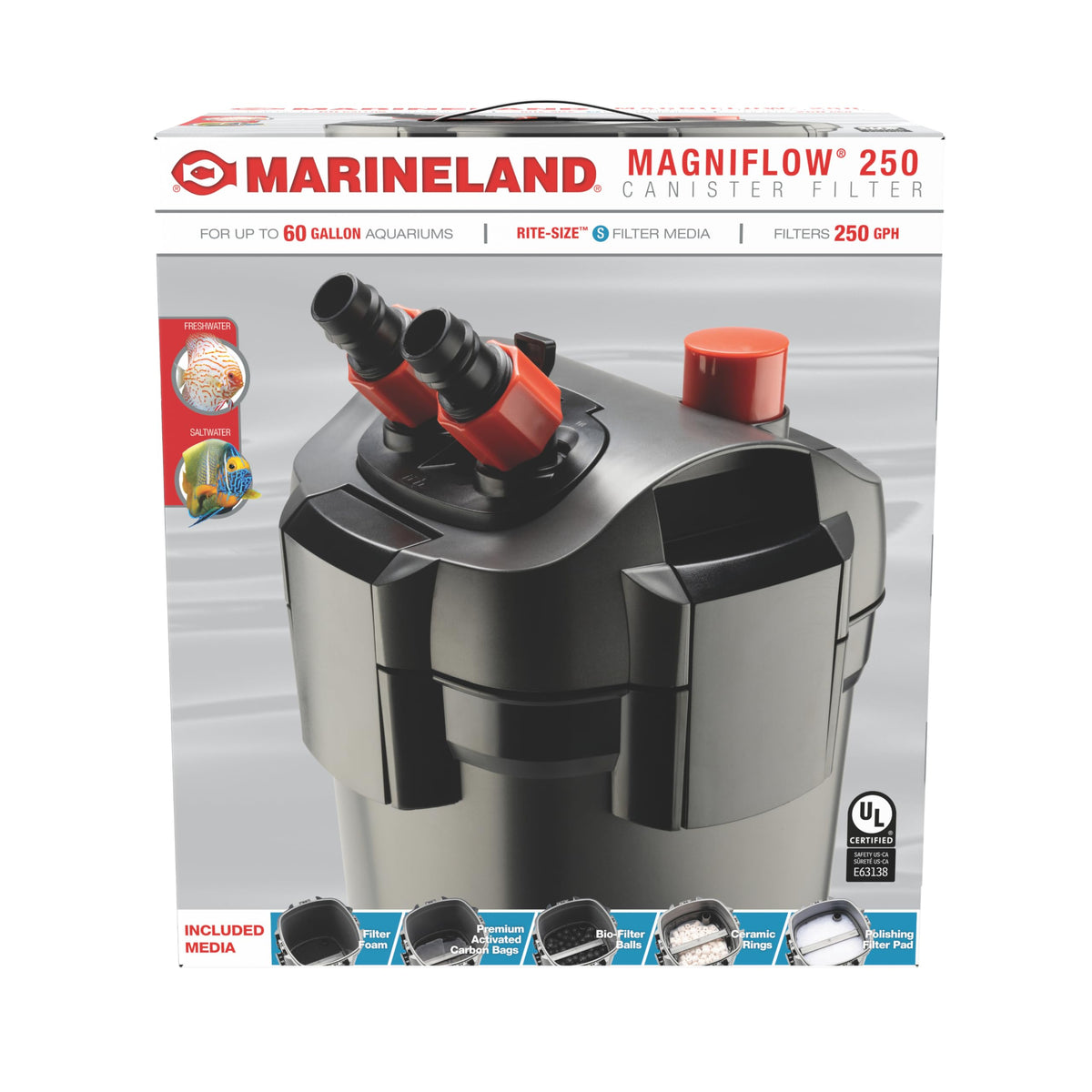 Magniflow 250 GPH Canister Aquarium Filter (Up to 55-Gallons)