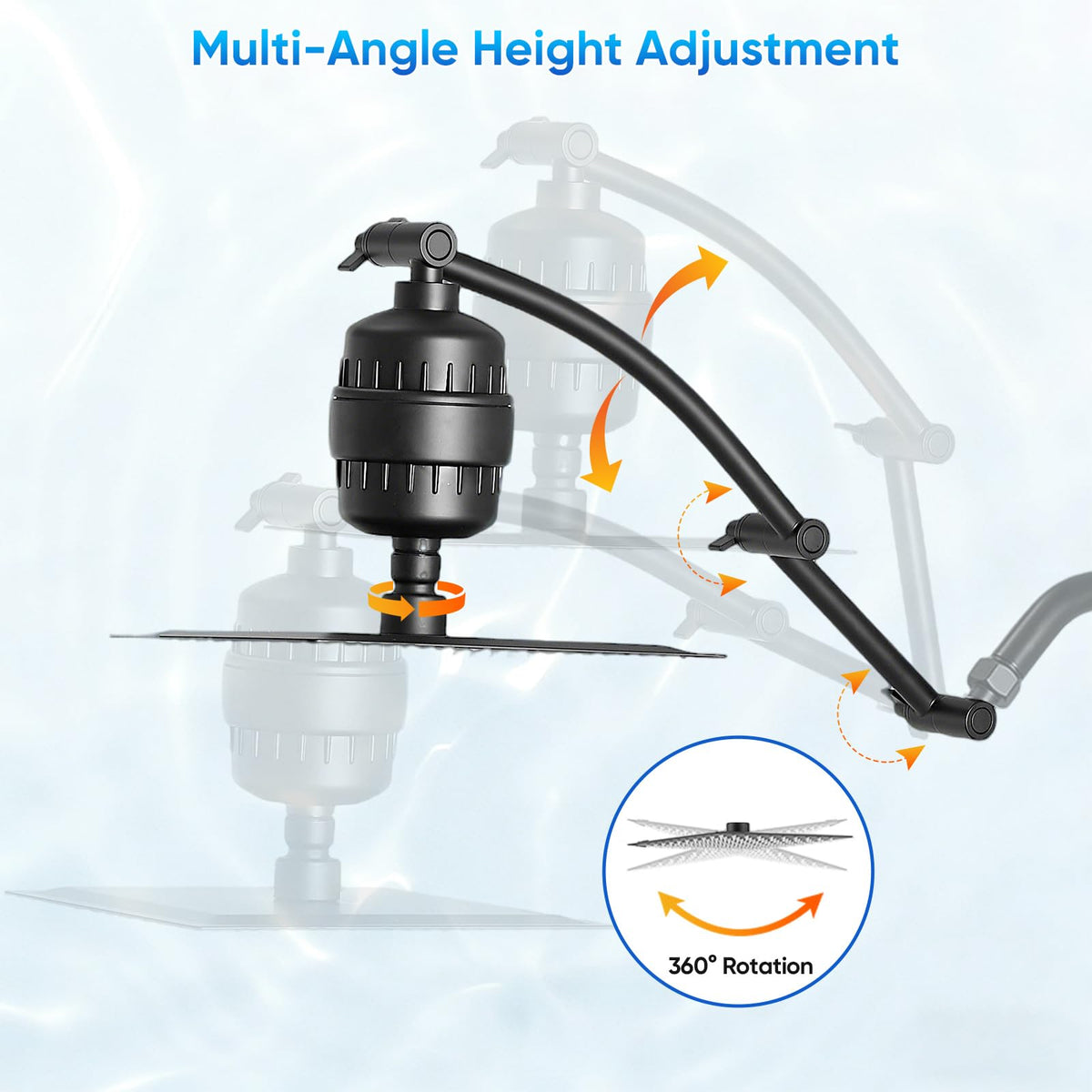 12 Inch Rain Shower Head with 16 Inch Extension Arm for Hard Water (Black / 12 Inch)
