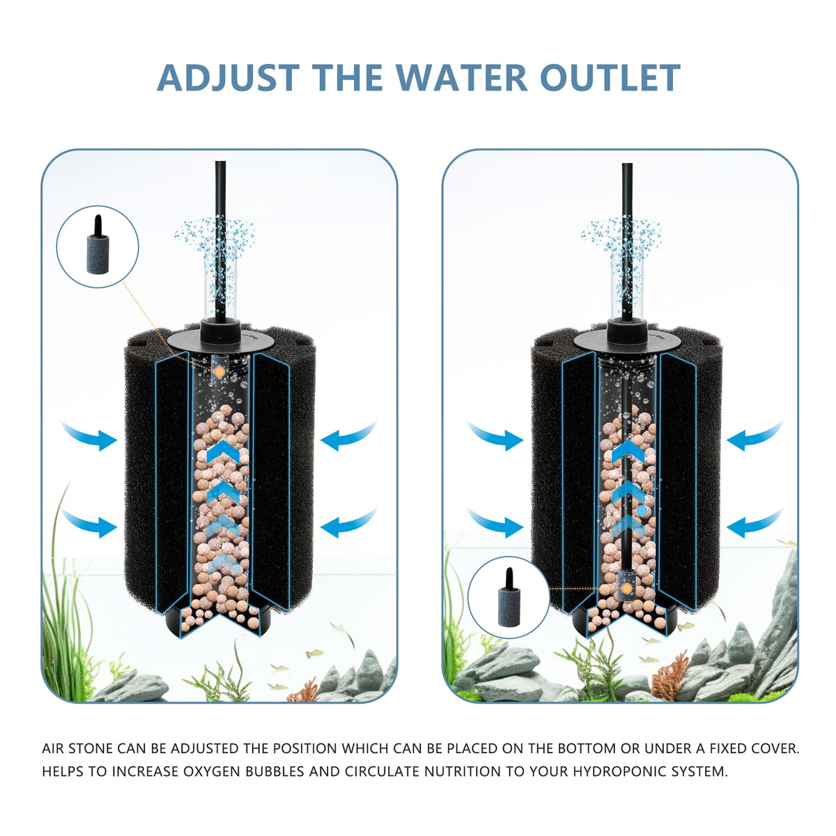 100 120 Gal Large Aquarium Sponge Filter with Air Stone and Ceramic Media (Large(2 Pack) for 80-150 Gal)