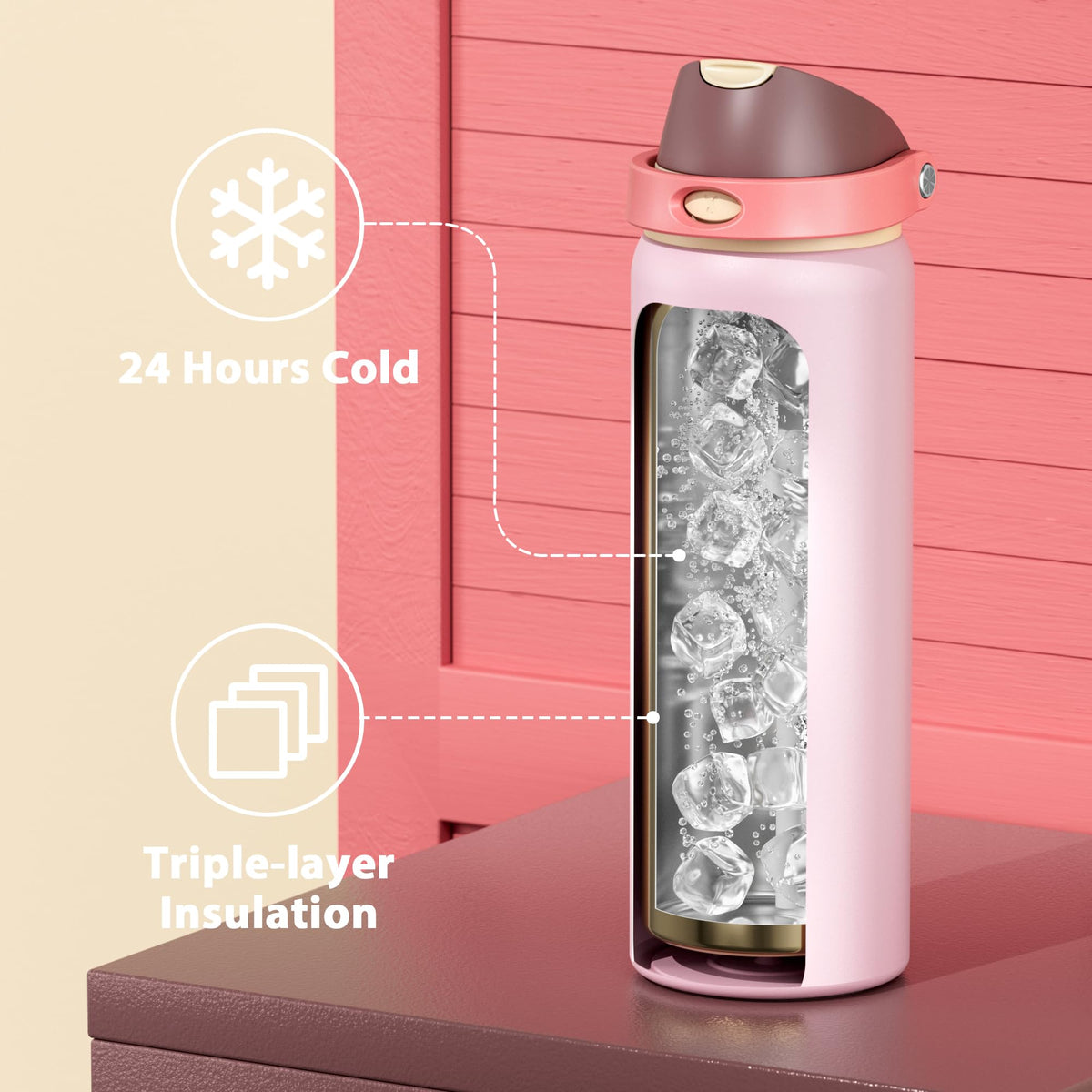 32 oz Insulated Stainless Steel Water Bottle for Sports (Angel Food Cake / 32 Ounces)