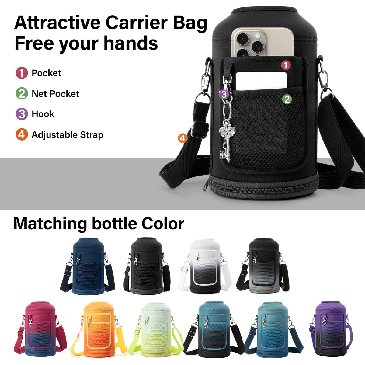 1 Gallon Insulated Water Bottle with Straw & Portable Carrier Bag (Jet Black / 128 Ounces)