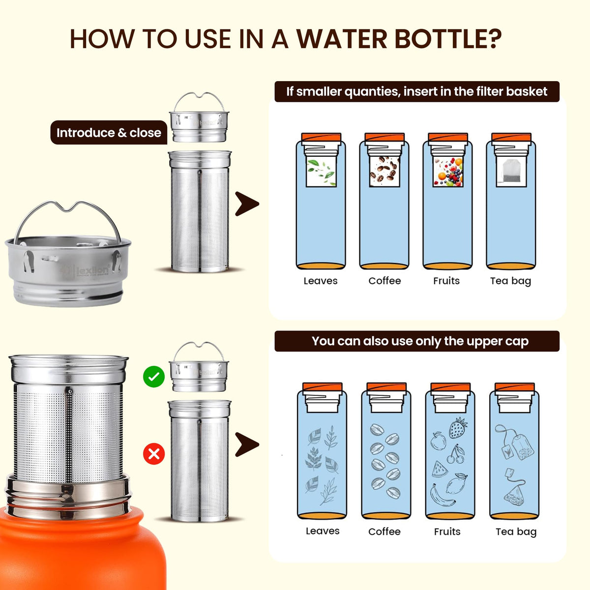 Water Bottle Long Tea Infuser for Loose Leaf Brewing (Long)
