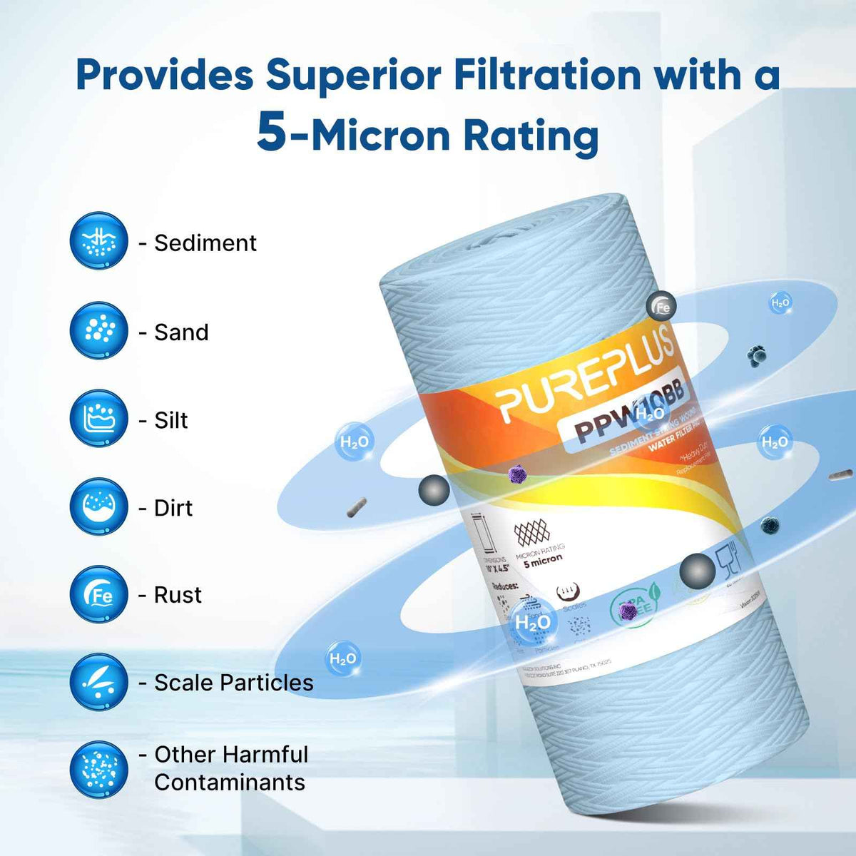 5 Micron 10 x 4.5 Whole House Water Filter for Well Water 3 Pack (Enhanced Fiber(Pro) / 3 Count (Pack of 1))