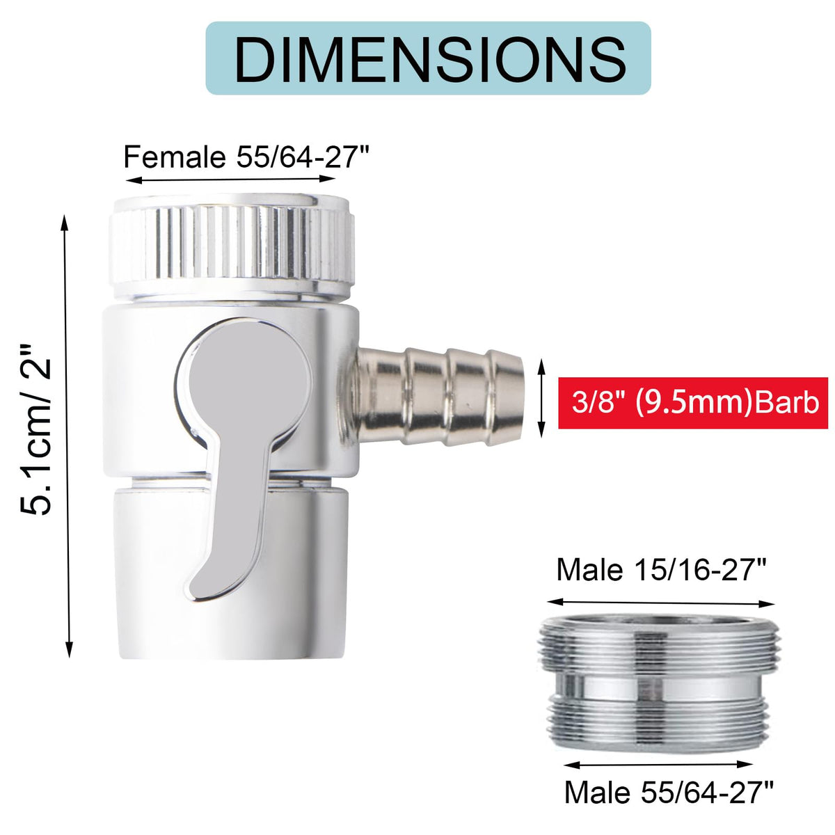 2 Pack Faucet Diverter Valve (9.5mm barb)