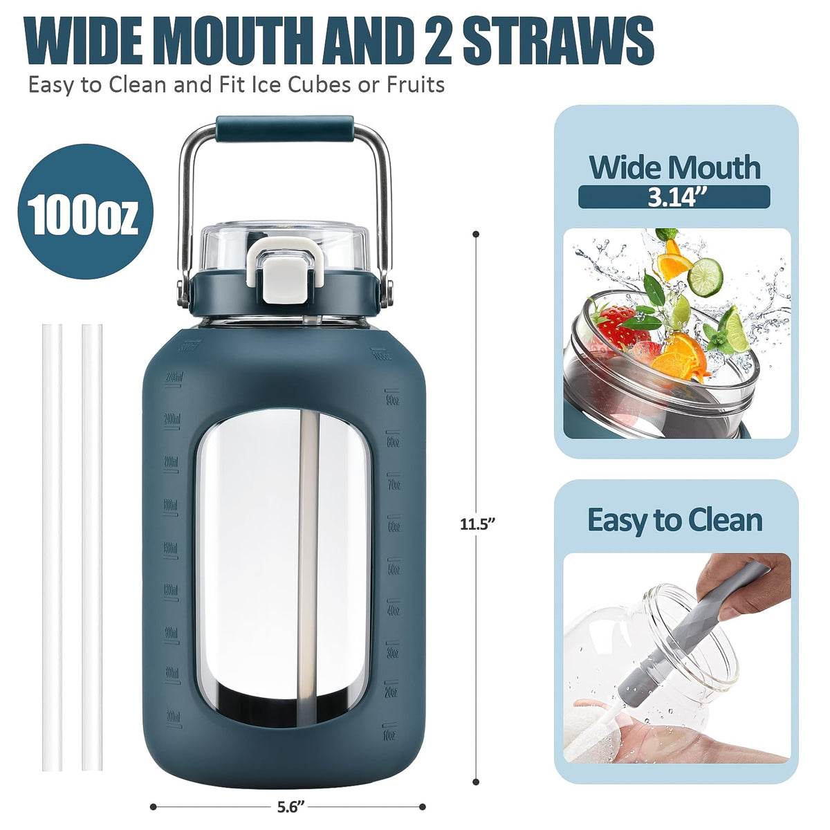 Large Glass Water Bottle (Dark Blue / 100 Ounces)