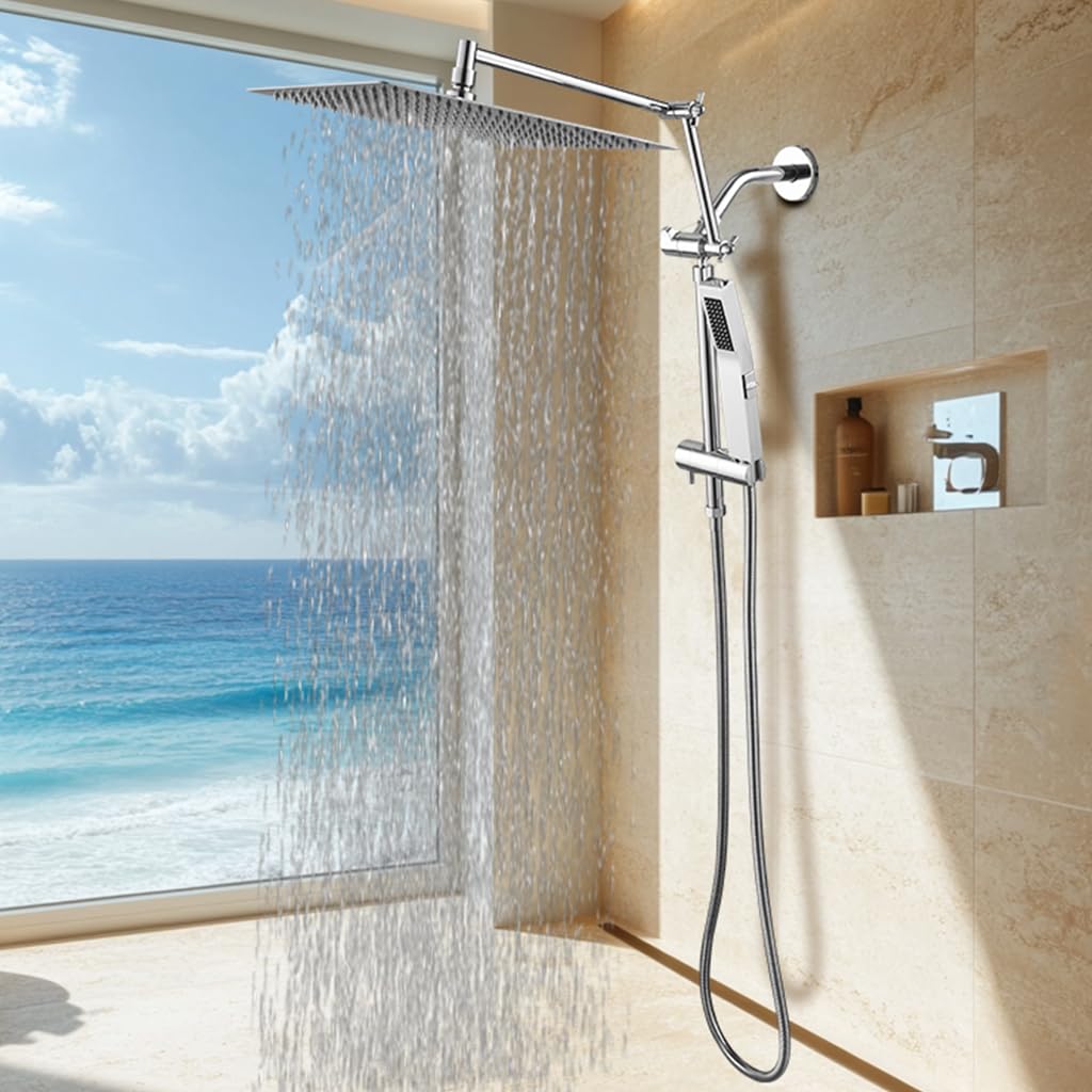 All Metal 12 Inch Rain Shower Head with Handheld Spray Combo (Polished Chrome / 12 Inch)