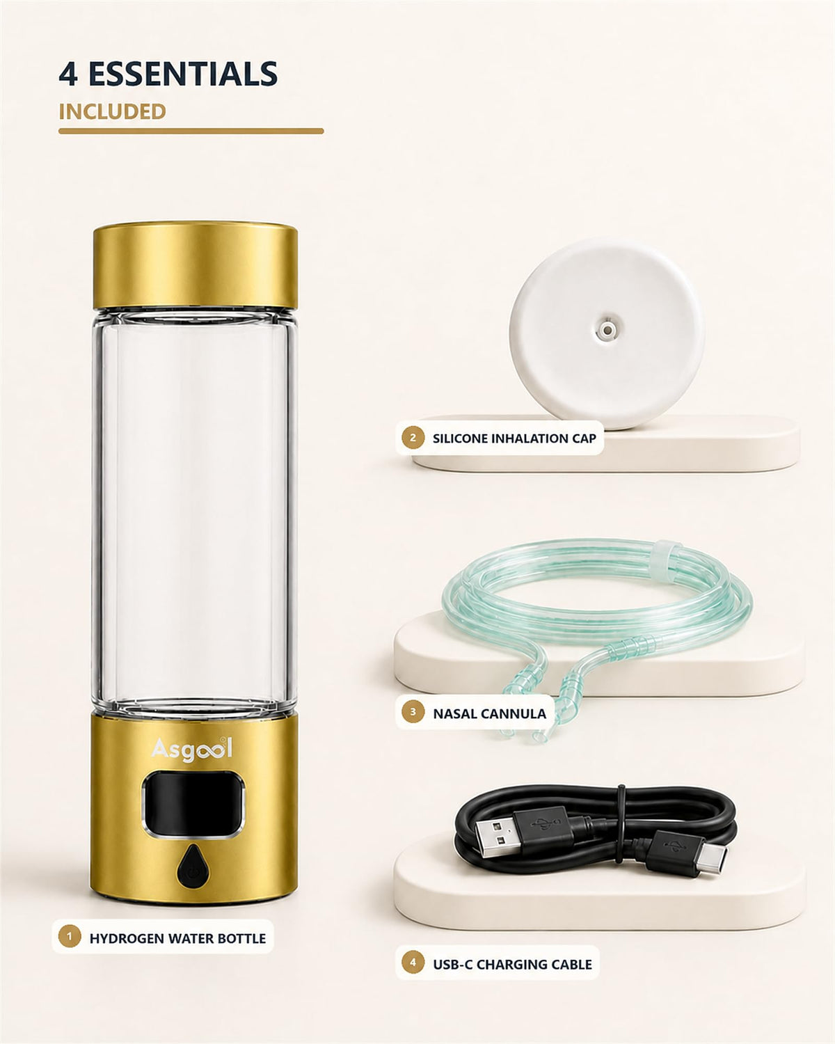 Hydrogen Water Bottle Generator (Gold)