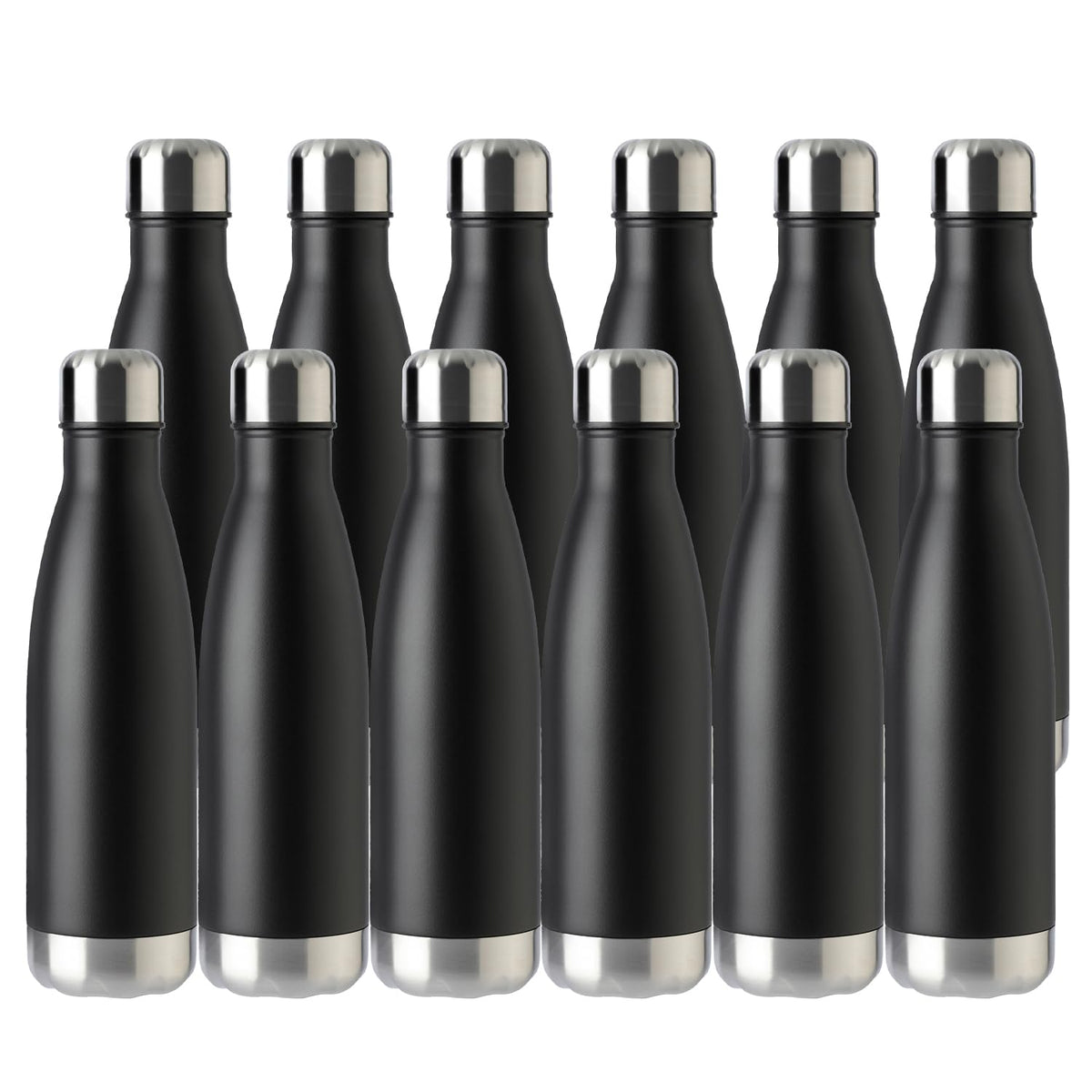 17oz Sport Water Bottle 12 Pack Vacuum Insulated Stainless Steel Leak (Black)