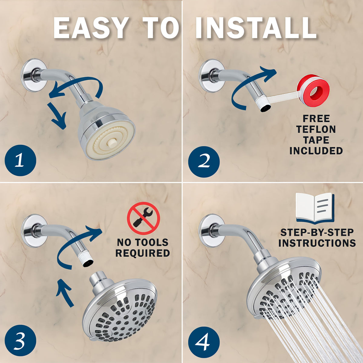 6 Function Luxury Shower Head (Polished Chrome / 1.8 GPM)