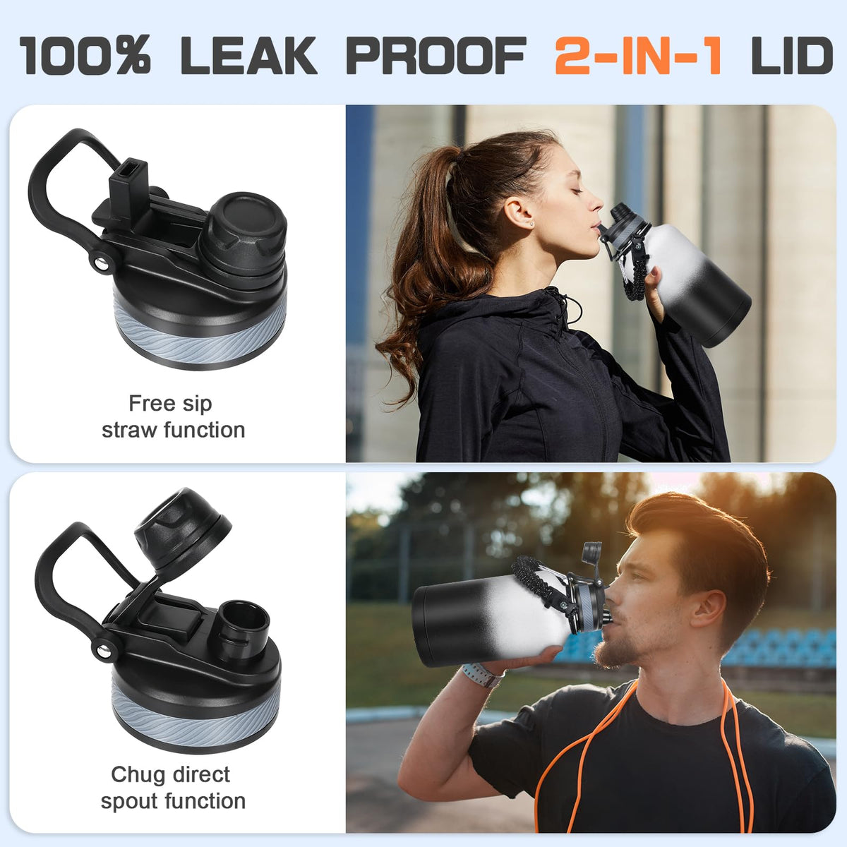 Insulated Water Bottle 64 oz (64 Ounces / Day Night)