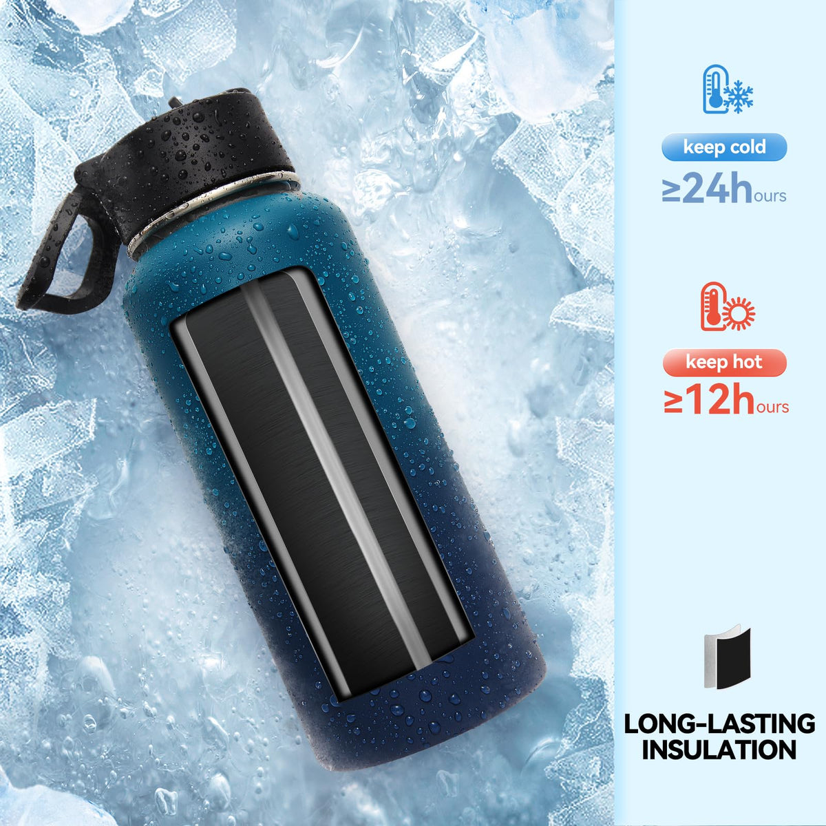 32 oz Insulated Water Bottles with 2 Lids (Dark Night)