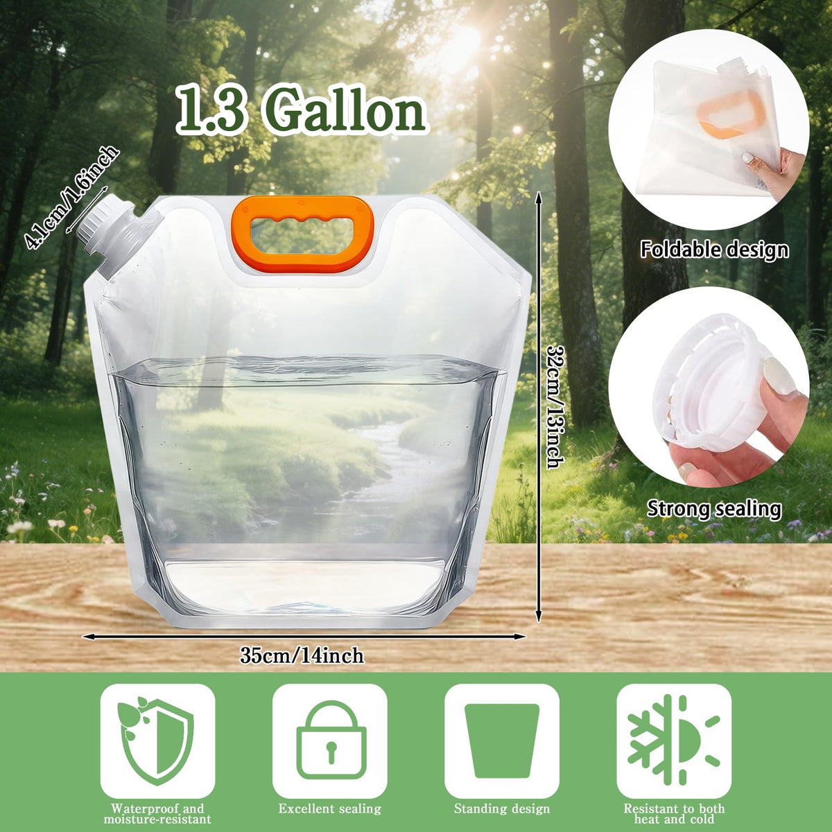 10 Pcs 1.3 Gallon Collapsible Water Storage Bag with Funnel and Label Leakproof Emergency Jug Container Clear Plastic Water Bladder Outdoor Flat Pouch for Hiking Sport Backpack Camping