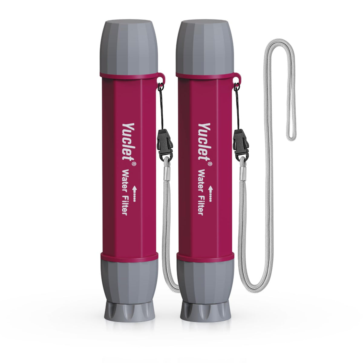 Emergency Water Filter Straw for Survival (2 Pack / Plum Red)