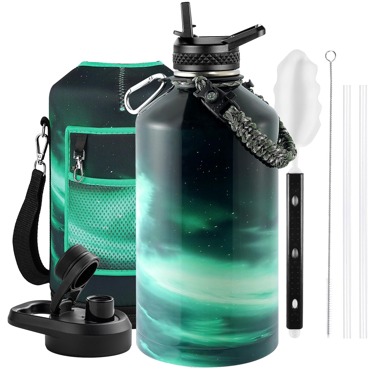 One Gallon Water Bottle Insulated 128 oz (Aurora Green / 128 Ounces)