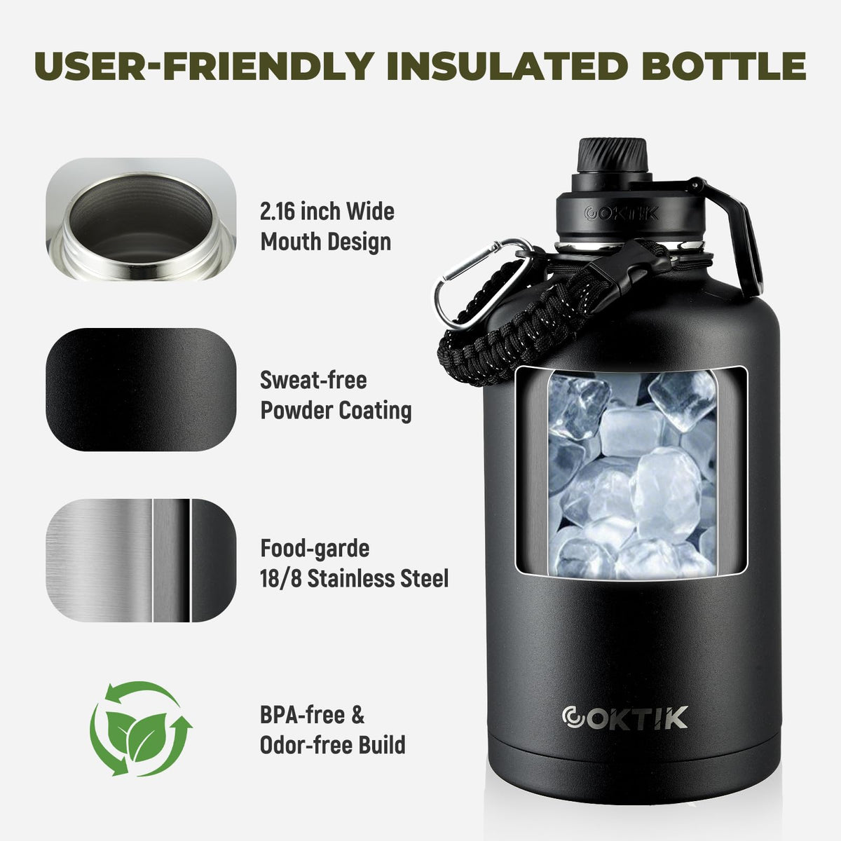 84oz Insulated Water Bottle (Black / 84 Ounces)