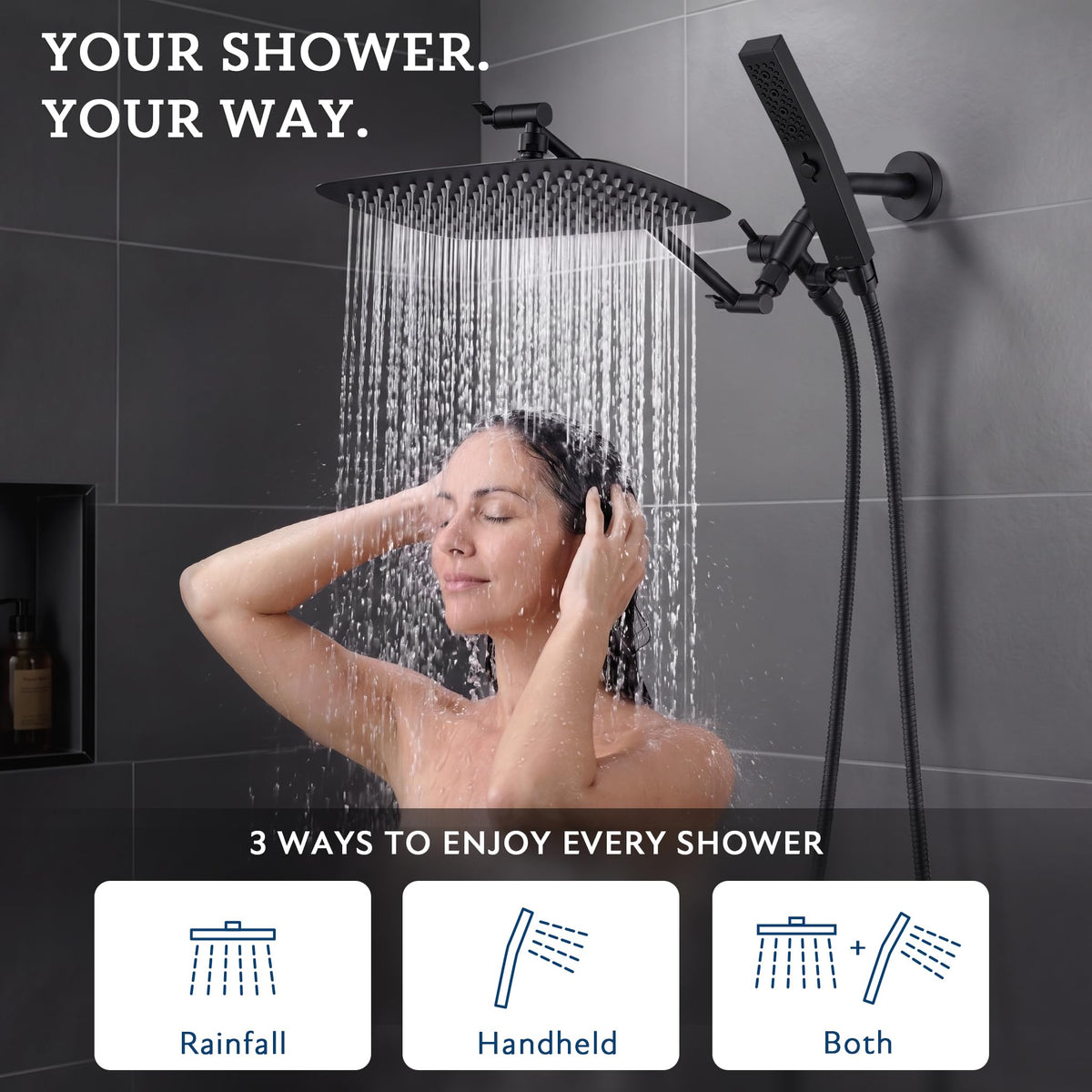 All Metal 12" Rain Shower Head with Handheld for Bathroom Upgrade (12 Inches / Matte Black)
