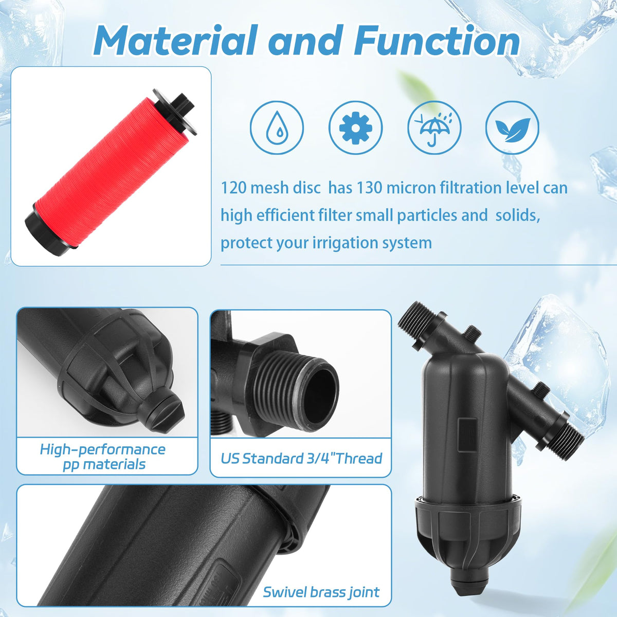 3 4" Drip Irrigation Disc Y Filter 120 Mesh 130 Micron (2PCS Disc Filter)