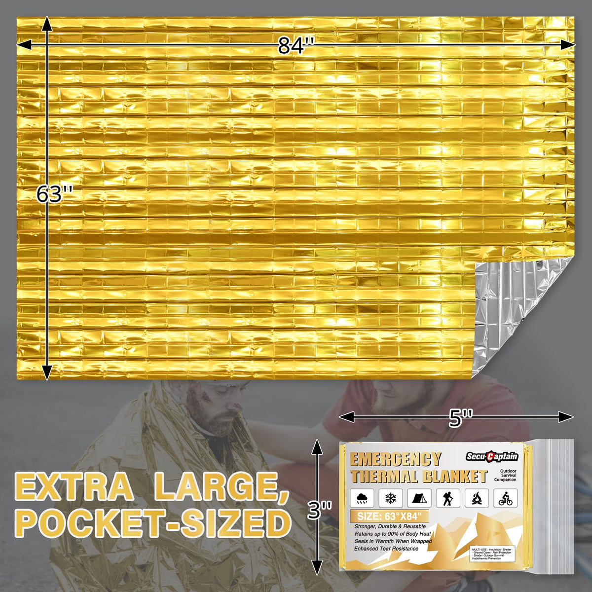 Survival Emergency Thermal Blankets (Gold / 4 Pack)