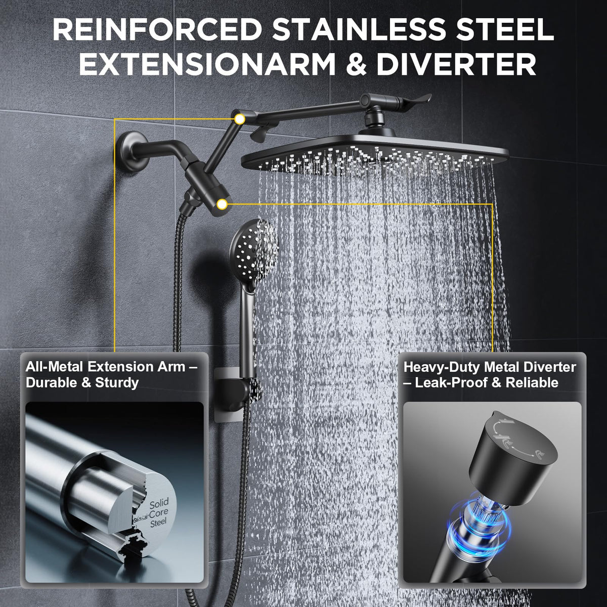 11.8" High Pressure Shower Head with Handheld (Matte Black / 11.8 Inch High Pressure)