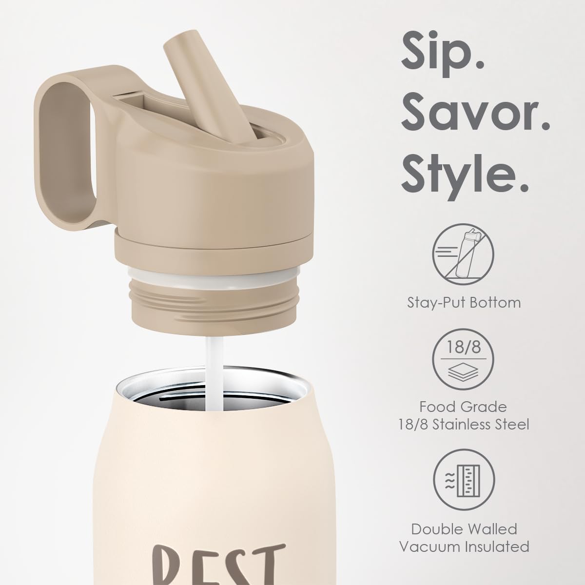 Best Mom Ever Water Bottle with Twist Lid Insulated Stainless Steel 20oz (Mom)