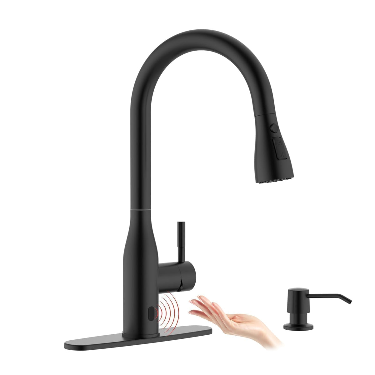 Matte Black Touchless Kitchen Faucet Motion Sensor Pull Down Sprayer (Matte Black-01)
