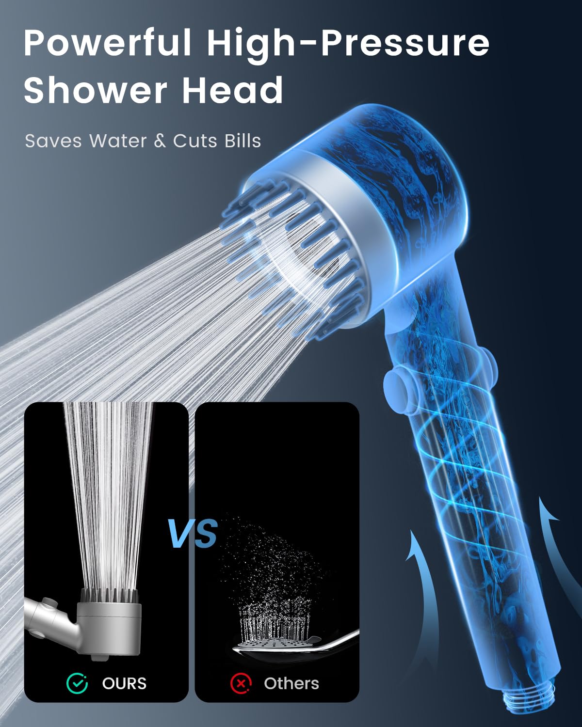 Filtered Shower Head with Handheld 4PCS Filters ShowerHead (Matte silver)