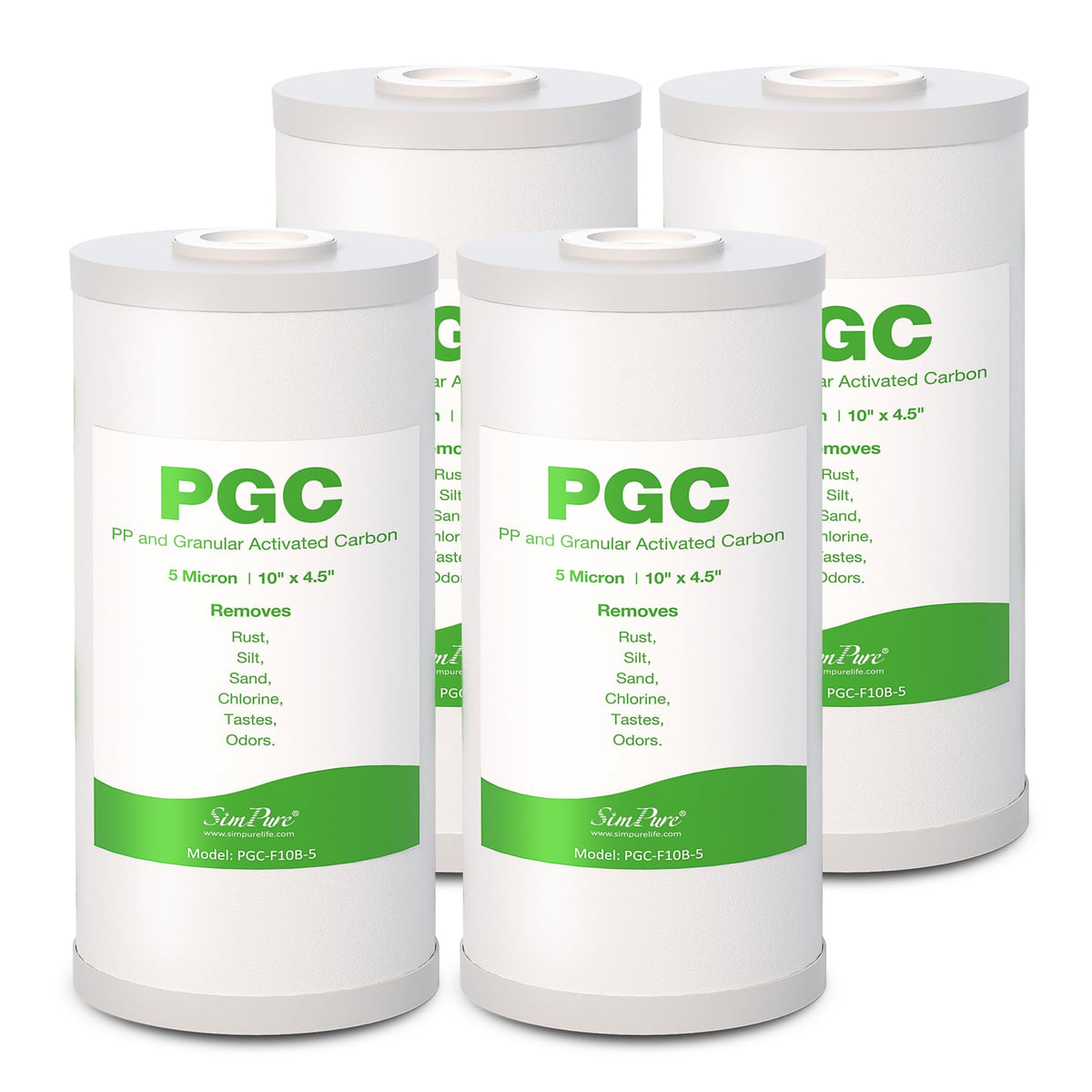 5 Micron 10" x 4.5" PGC Sediment Carbon Whole House Water Filter Cartridge (4 Count)