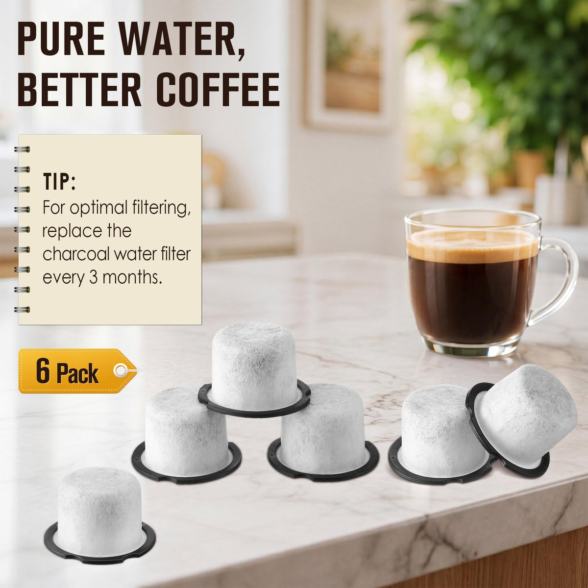 6 Pack Coffee Water Filter Compatible with Cafe and GE Profile