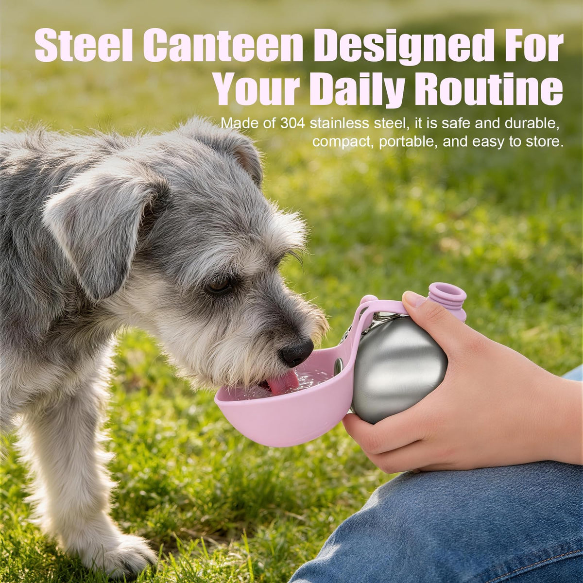 Portable Dog Water Bottle with Bowl (Pink)