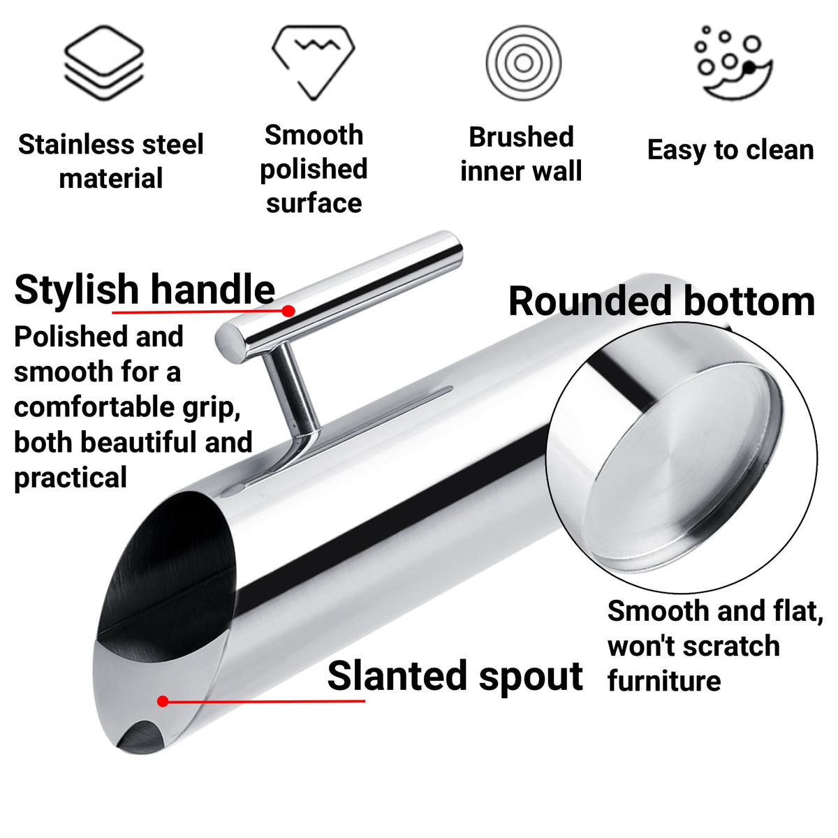 Stainless Steel Water Pitcher Cold Beverage Carafe with Ice Guard Easy Pouring for Home Hotel 1L 1.5L 2L Silver Polished Metal Jug Single Wall Serving Pitcher (2L)