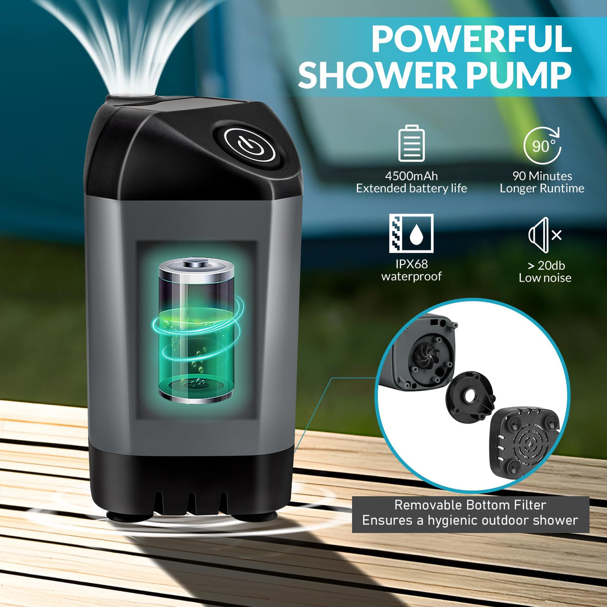 Upgraded Portable Shower with Heater (Grey Pump)