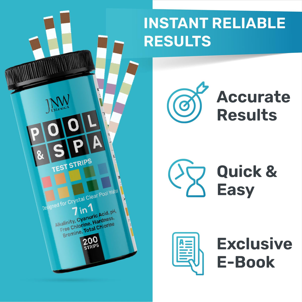 Pool Test Strips for Pools and Spas (200 STRIPS - 7 IN 1 POOL TEST STRIPS)