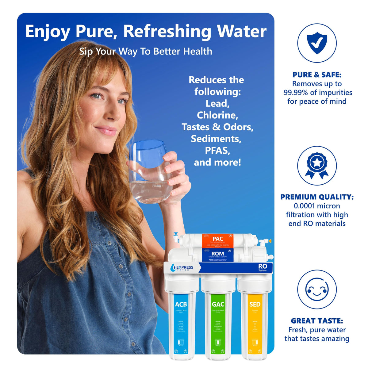 RO10D, 5-Stage Reverse Osmosis Water Filter System, 100 GPD (Traditional RO)