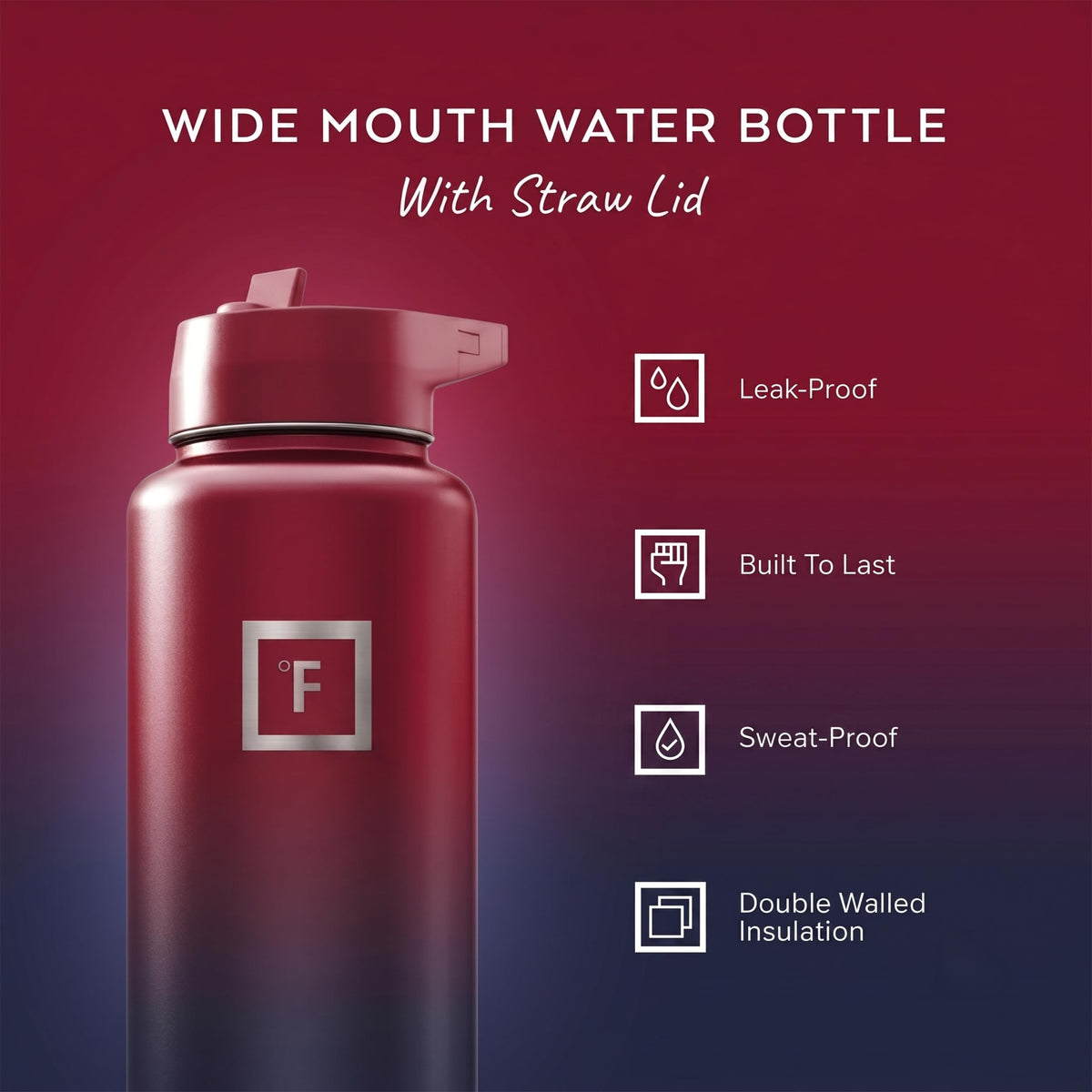 40 oz Wide Mouth Water Bottle with Straw (Dark Rainbow)